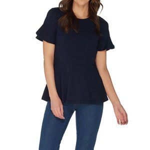 ISAAC MIZRAHI LIVE! Knit Peplum Top Navy Small S
